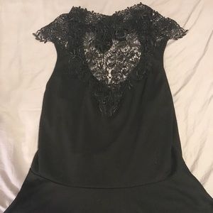 Black lace peplum tie back tank top